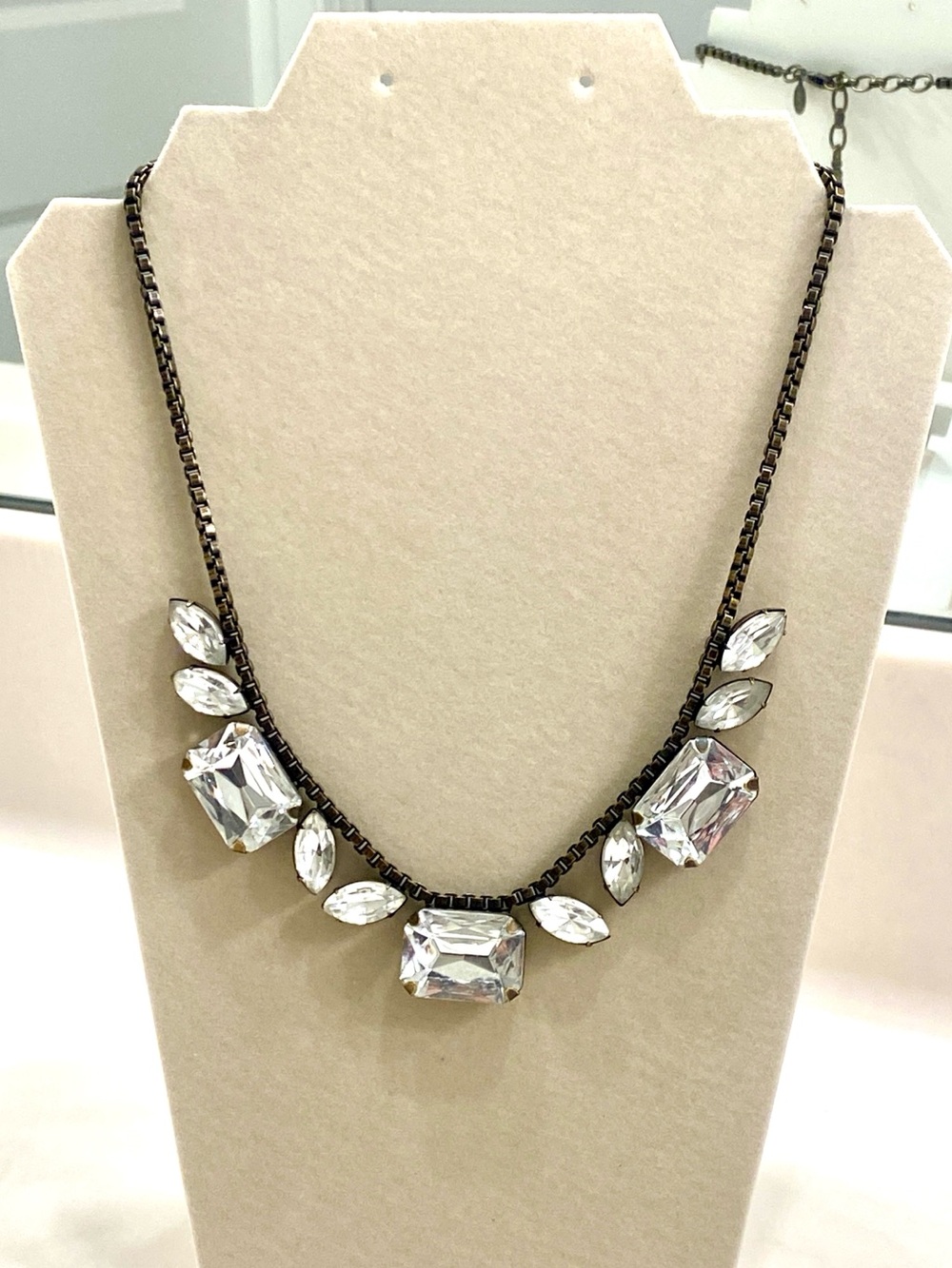 Loren Hope Clear Crystal Statement Necklace on Dark Chain